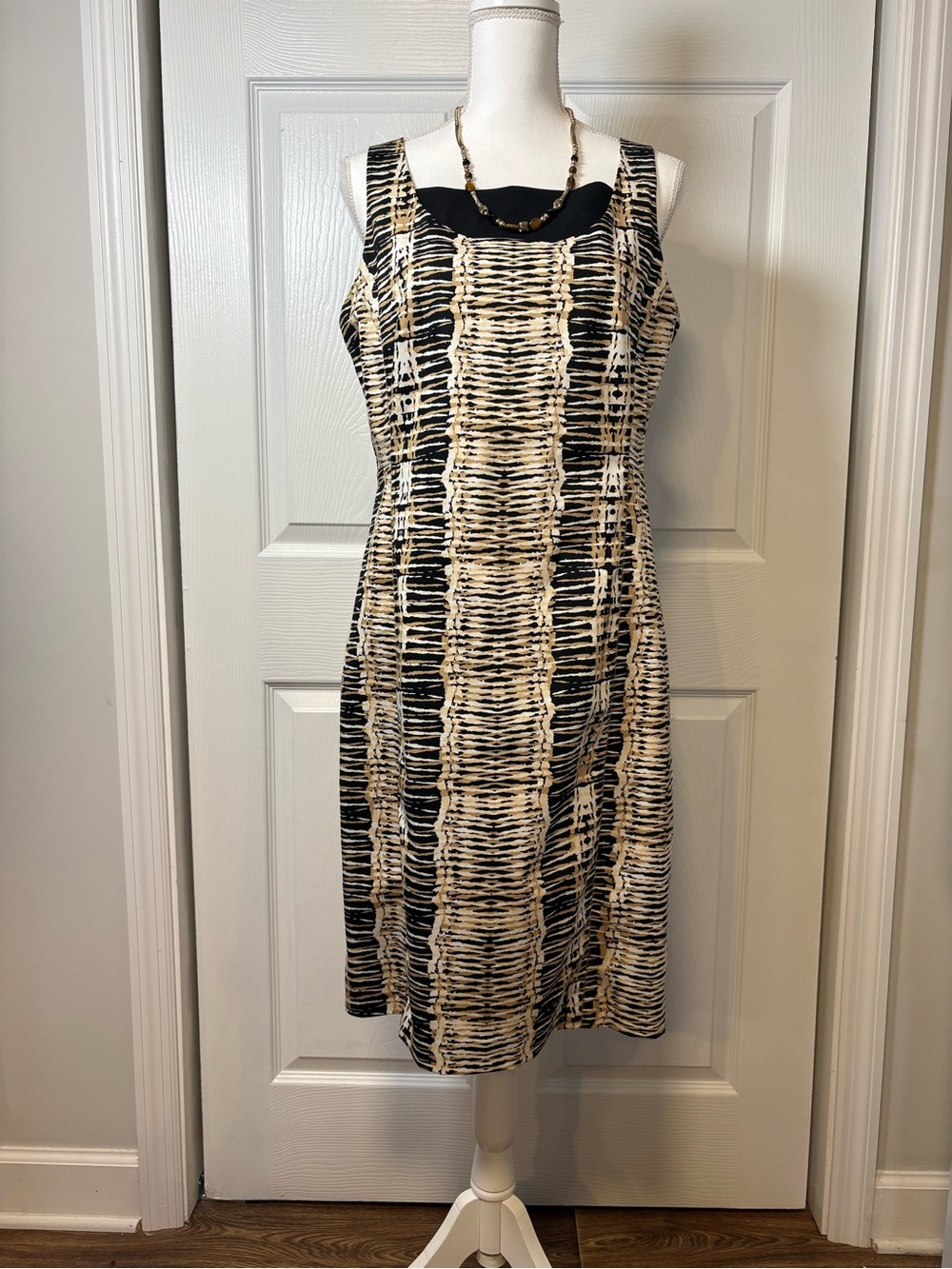 Rafaella Animal Print Sheath Dress Size 12 + Necklace Work Office Midi